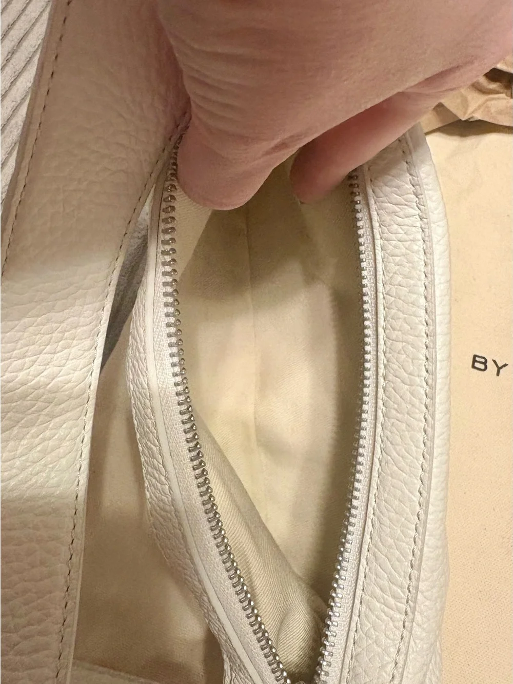 BY FAR Mini Amira White Pebbled Leather Shoulder Bag